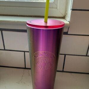 Starbucks Metallic Pink and Green Tumbler